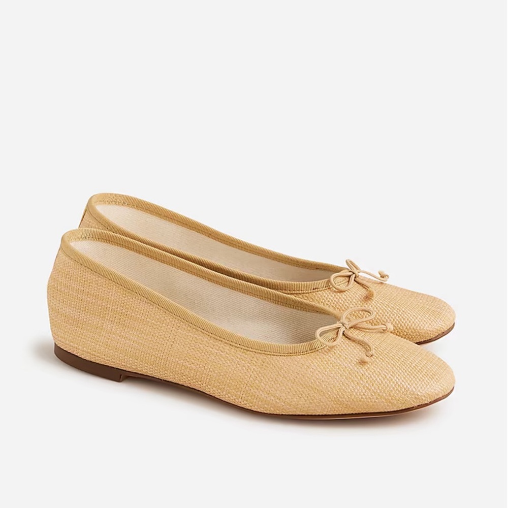 J.Crew Zoe Woven Ballet Flats in Light Tan Raffia Straw